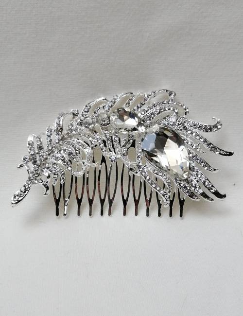Rhinestones Comb for Brides Peacock Feather