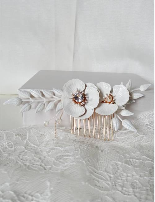 Gold and white bridal comb
